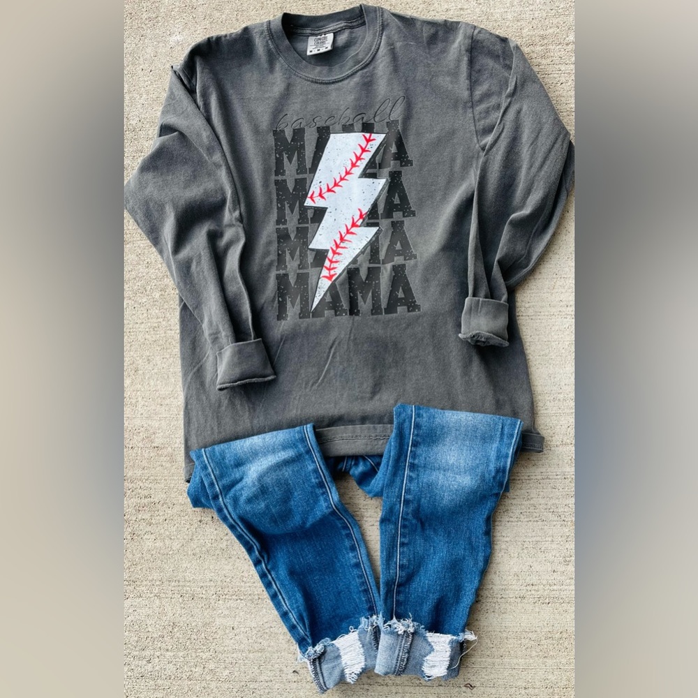 Baseball Mama lightning bolt Tee, baseball, mama, mama t-shirt, mama long sleeve